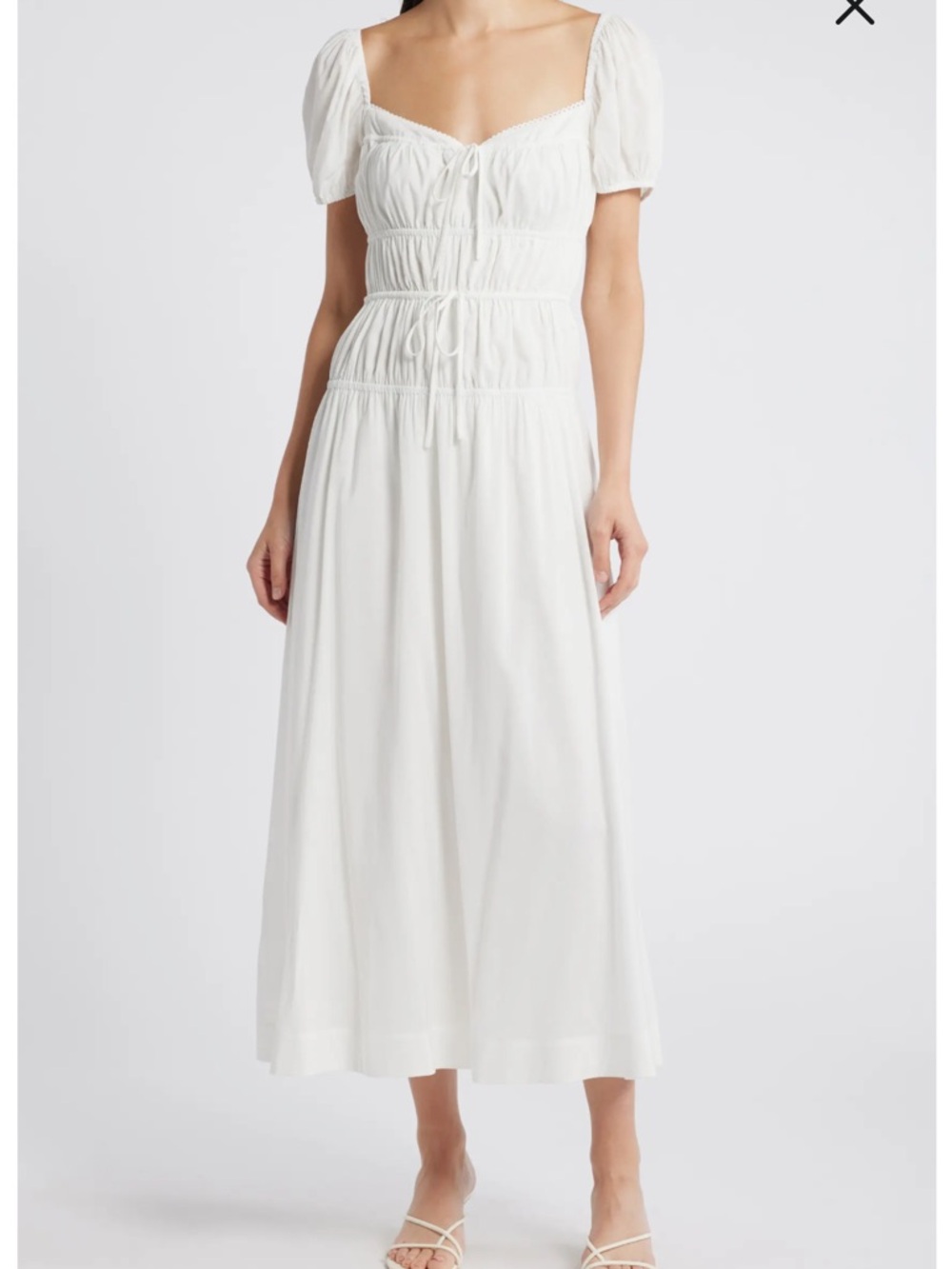 Reformation White Puff-Sleeve Midi Dress
